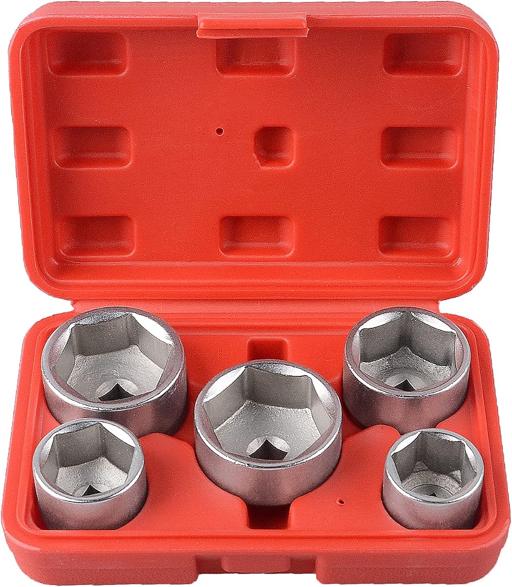 DAYUAN 5pc 3/8" Drive Oil Filter Wrench Socket Set 24 27 32 36 38mm Cr-V 6pt
