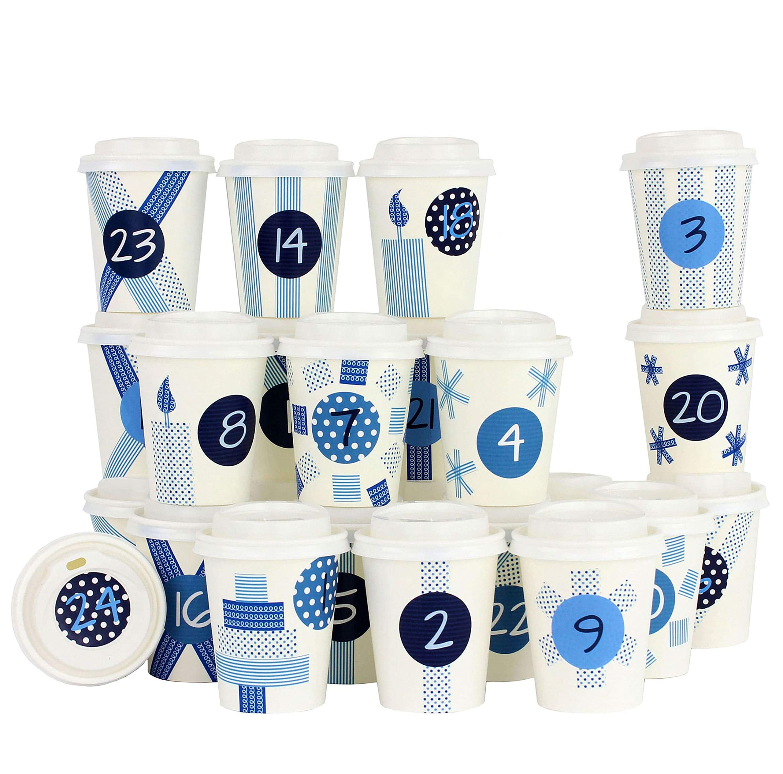 Papierdrachen DIY Advent calendar coffee cups - for you to assemble and fill yourself - blue numbers - 24 Coffee to Go cups