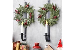 SiliFine 2 Set Christmas Metal Wall Candle Sconce Holder Wall Mount Candle Holder with Berry Wreath for Farmhouse Living Room Entryway Fireplace Bedroom Bathroom Decor, Only Applicable to LED Candles