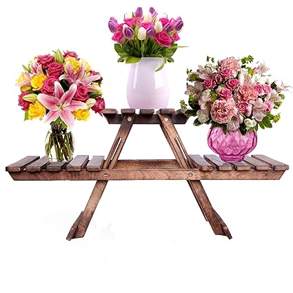 WILLART Handicraft Wooden Living Room Side Flower Vase Stand (24X9X11. 5-inch)