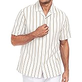Lzzidou Men's Cuban Collar Shirt Short Sleeve Button Down – Textured Jacquard Cotton Blend Summer Resort Top