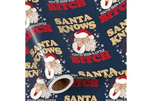 RUSPEPA Funny Christmas Wrapping Paper Roll, Mini Roll, Vintage Santa with Funny Text, Gag Gift Wrap for Women, Men, Friends, Family, White Elephant, Holiday Prank, 17 Inches x 16.4 Feet