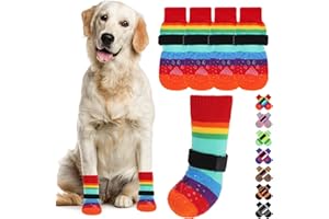 KOOLTAIL Anti Slip Dog Socks for Hardwood Floors to Prevent Licking Paws with Grippers, 2 Pairs Paw Protector, Double Sides Stripe Dog Shoes Toe Grips for Small Medium Large Senior Dogs M