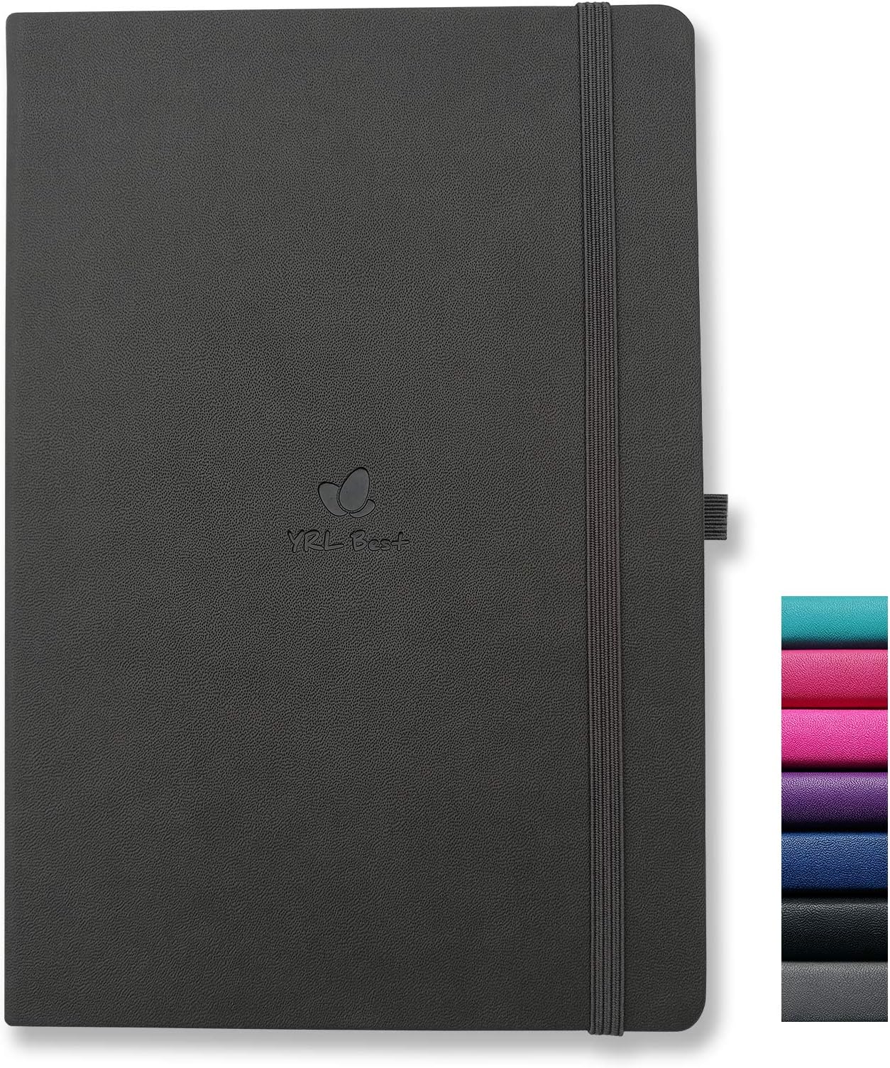 YRL Best A5 Bullet Hardcover Notebook Journal with Pen Loop, Dotted/Dot Grid, 5.7x8.3", 192 Pages of Premium Thick Paper, Fine PU Leather, Sewn Bound, Elastic Closure, Lays Flat, Anthracite