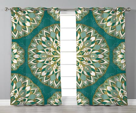 Oobon Stylish Window Curtains Turquoise Round Ethnic Pattern With
