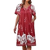 Ekouaer Women Robe Zipper Front Mumu Duster Robes Zip Up Housecoat Soft Sleepwear with Pockets