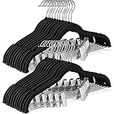 HOUSE DAY Velvet Skirt Hangers 36 Pack, Black Velvet Pant Hangers with Adjustable Clips, Space Saving Slim Shorts Hanger, Heavy Duty Non Slip Clip Hanger for Pants, Skirts, Shorts