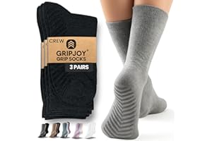 Gripjoy Grip Socks for Women, Grippy, Non Slip, Gripper Socks for Women & Men, Pilates, Yoga, Hospital, 3 Pairs, Crew