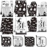Pickmesh 12 Pcs Halloween Kitchen Towels and Oven Mitt Sets 4 Skeleton Oven Mitts 4 Ghost Dish Towels and 4 Witch's Pot Holders Cooking Accessories for Holiday Kitchen Decoration
