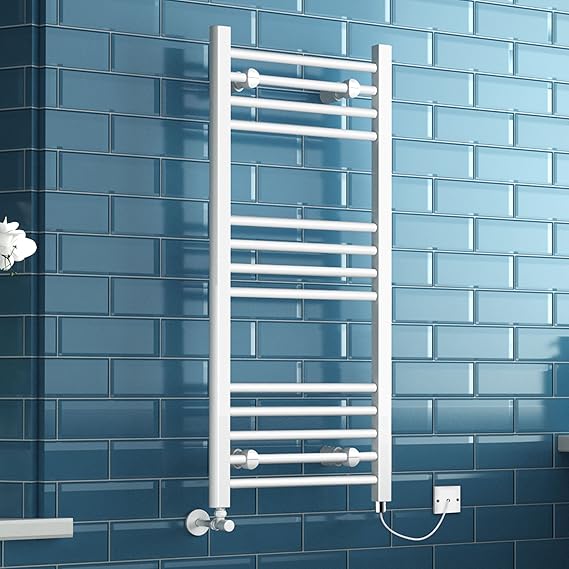 1000 x 450 mm Electric White Thermostatic Towel Rail Radiator Heated