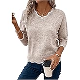 SOLY HUX Women's Long Sleeve Sweaters V Neck Knitted Sweater Tops Loose Jumper Pullover Fall Outfits