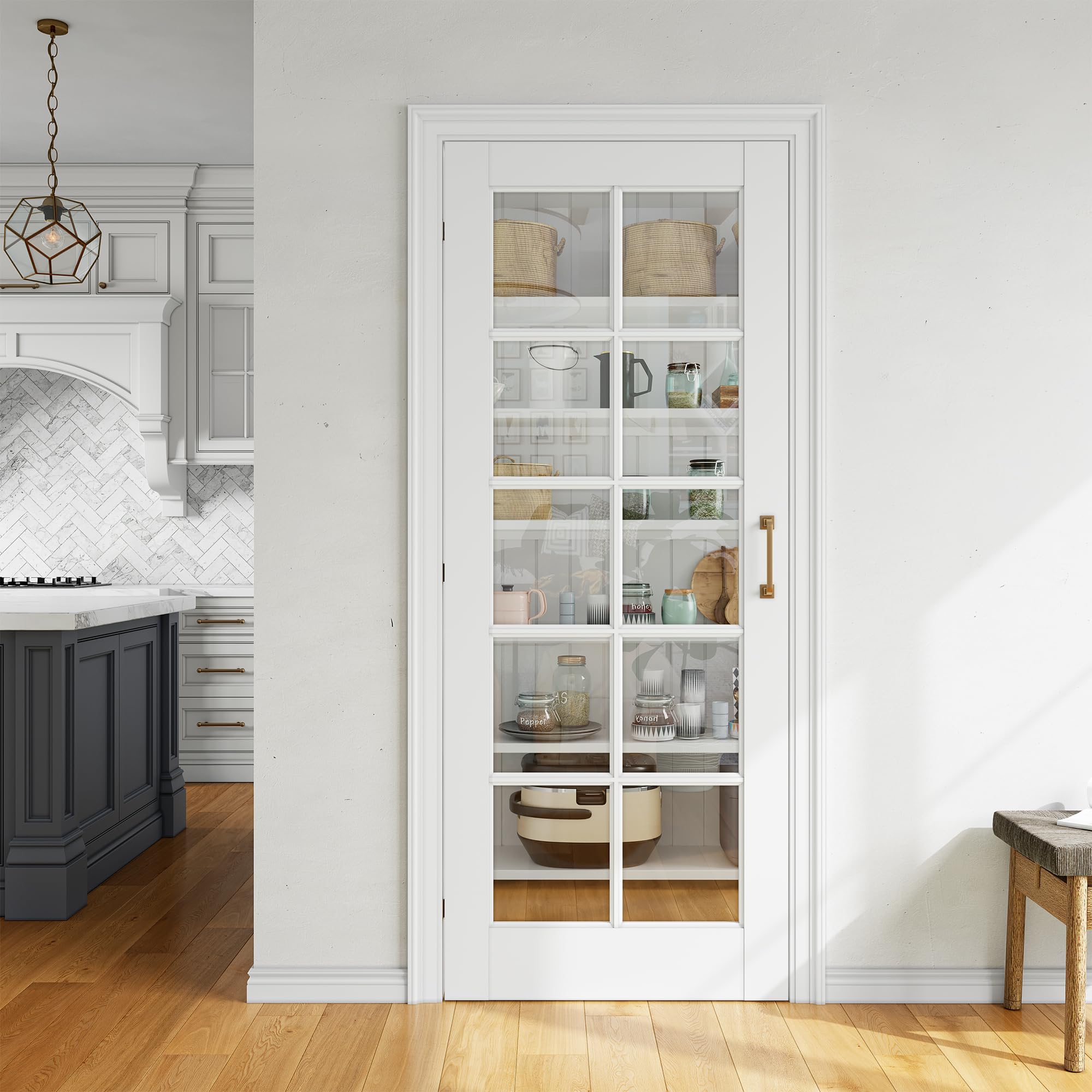 32" x 80" Clear Glass French Interior Door Slab, 10-Lite Glass Pantry