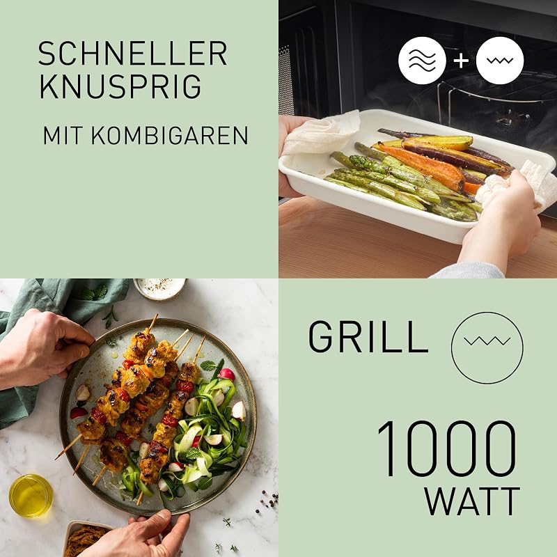 NN-GM23QMEPG 20L Grill-Mikrowelle mit Drehteller und Grillrost, 800 W, 1000 W Grill, Auftau-Funktion, einfache Bedienung durch Drehregler, Quick 30, Timer, Silber