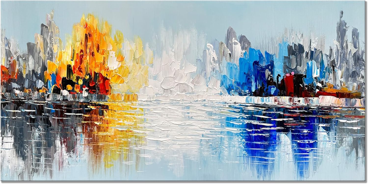 Paintings - zoinart Large Abstract Landscape Canvas Wall Art 60x30 Inches 100% Hand Painted Modern Oil Paintings Home Decorations Textured Contemporary Artwork Ready to Hang