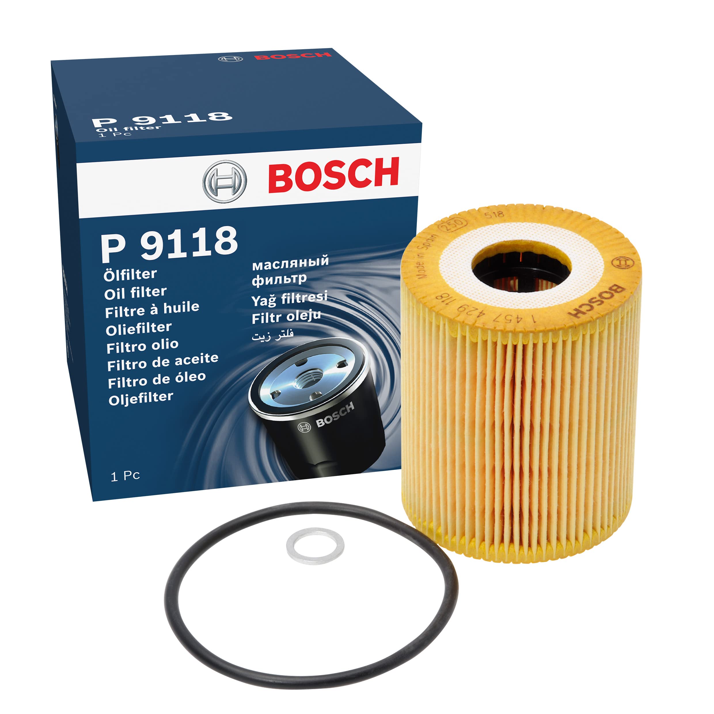 Bosch P9118 Car Oil Filter - Separates Soot and Metal Particles from Engine Oil - Provides Reliable Engine Lubrication