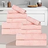 Superior Rayon from Bamboo Blend 12-Piece Towel Set, Luxury Quick Dry, Bathroom Essentials, Shower, Spa, Plush Soft Absorbent Towels, Includes 4 Bath, 4 Hand, 4 Washcloth/Face Towels, Pink