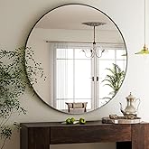 HARRITPURE 48 Inch Round Mirror, Black Circle Bathroom Mirror, Modern Aluminum Alloy Frame Large Vanity Wall Mirror for Livin