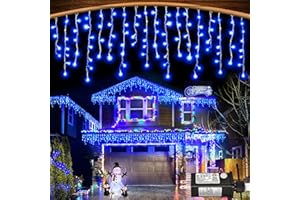 NIELFOI Christmas Icicle Lights Outdoor - 66ft 640 LED 8 Modes Connectable Curtain Fairy String Lights with Timer Memory, Plug in Waterproof for Home Decoration Holiday Eaves Wall Yard Party Indoor (Blue)