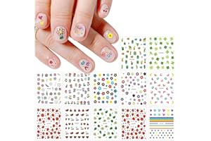 JMEOWIO 14 Sheets Cute Nail Stickers for Kids Nail Art Stickers Decals Self-Adhesive Pegatinas Uñas Rainbow Flower Fruit Nail Supplies Nail Art Design Decoration Accessories