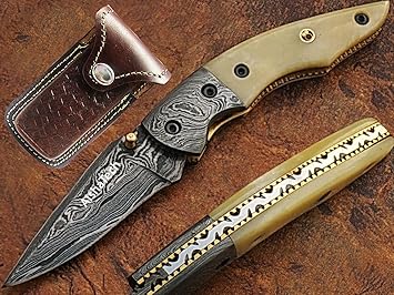 Amazon Aishatech 装飾用ダマスカス鋼刃ポケットナイフ Aishatech スポーツ アウトドア