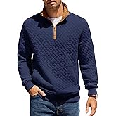 COOFANDY Mens Quarter Zip Pullover Quilted Sweatshirt Knit Long Sleeve Mock Neck Sweater Polo with Pocket
