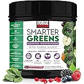 Force Factor Smarter Greens Superfoods Powder to Support Digestion, Gut Health, Bloating, Greens Powder with Probiotics, Prebiotics, Digestive Enzymes, & Adaptogens, Pomegranate Berry, 30 Servings