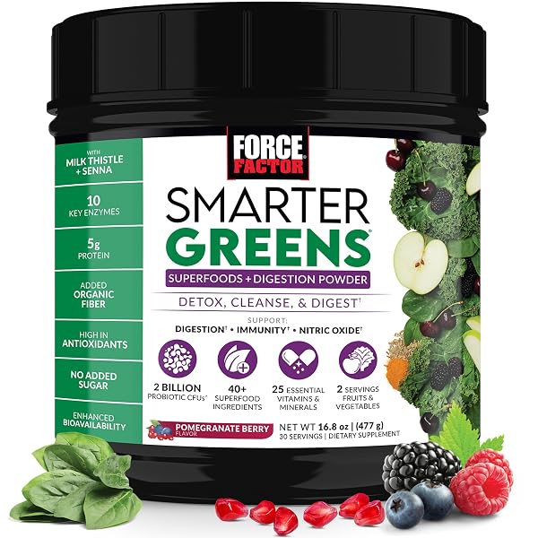 FORCE FACTOR SMARTER GREENS SUPERFOODS POWDER TO SUPPORT...