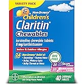 Claritin Children's Allergy Medicine, 24-Hour Non-Drowsy Loratadine 5mg Chewable Tablet, Antihistamine for Kids Ages 2 Years and Older, Grape & Bubble Gum Flavors, 40 Tablets