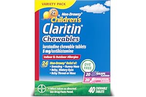 Claritin Children's Allergy Medicine, 24-Hour Non-Drowsy Loratadine 5mg Chewable Tablet, Antihistamine for Kids Ages 2 Years and Older, Grape & Bubble Gum Flavors, 40 Tablets