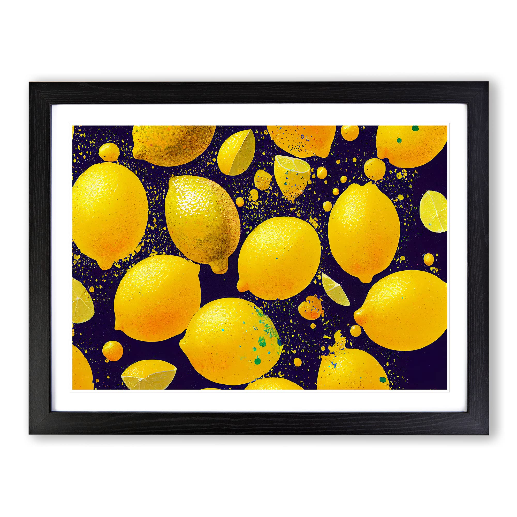 Lemon Fruit Splash Vol.1 Abstract Framed Print | A3 Black Framed Wall Art | Ready to Hang | Abstract Food Picture | Living Room Bedroom Lounge Office