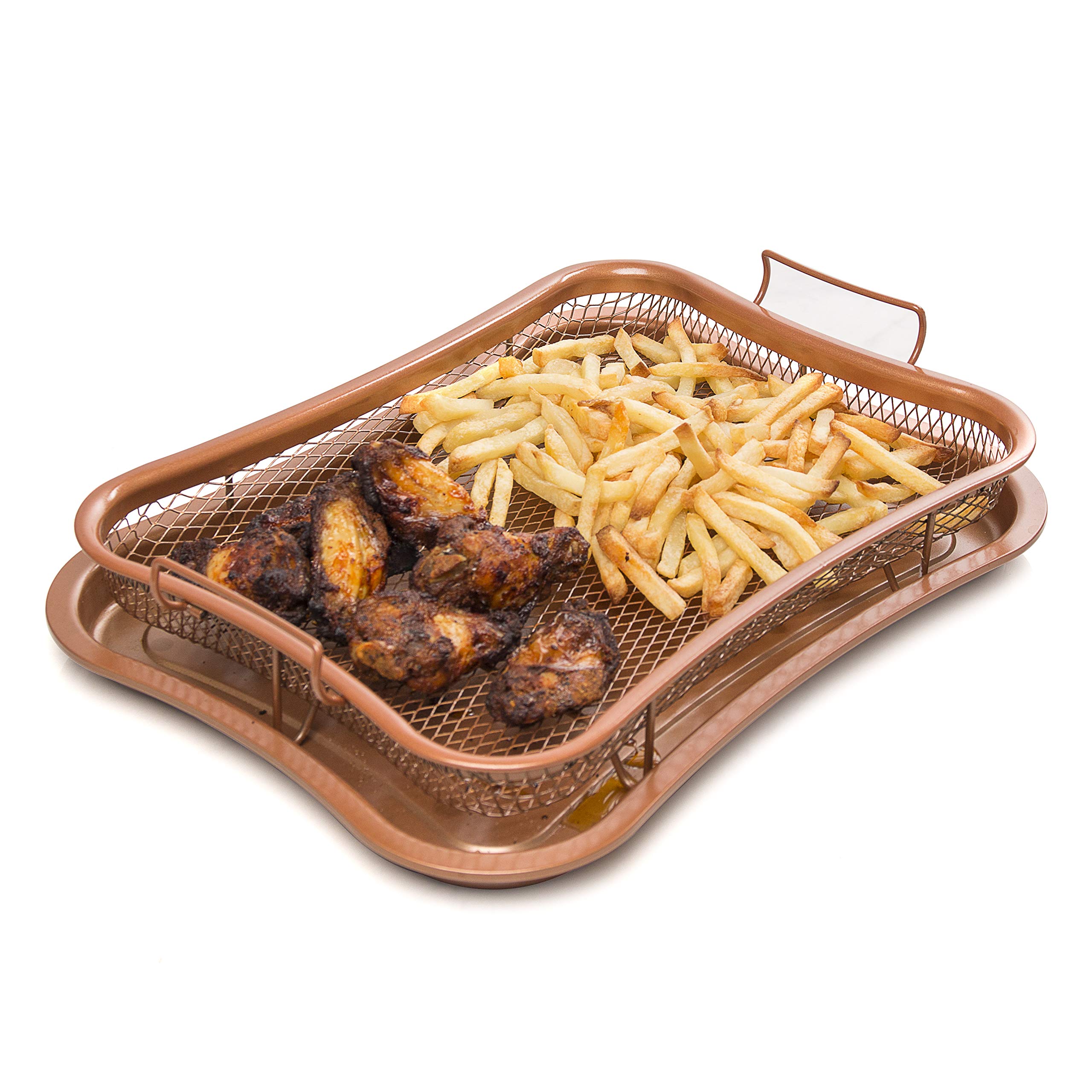 Crisper Tray with Non-Stick Oven Tray - Crisping Tray for Oven, A Healthier Air Fry and Chip Fryer Alternative for Chips, Bacon, Chicken - Mesh Crisping Basket with Baking Tray