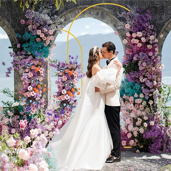 PUTROS METAL ARCH BACKDROP STAND GOLD WEDDING ARCH STAND SET OF 2 (7.2FT/6FT) SQUARE ARCHED FRAME FOR BIRTHDAY PARTY GRADUATION CEREMONY DECORATION