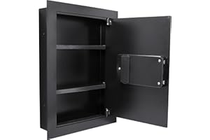 Barska Biometric Fingerprint Steel Wall Safe with Adjustable Shelves – DOJ Certified with Pry-Resistant Deadbolts, Mountable for Home, Office, and Business Use