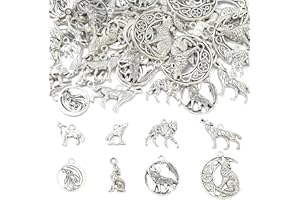 UR URLIFEHALL 80 pcs 8 Styles Tibetan Wolf Charms Antique Silver Animal Dangle Pendants Charms for DIY Bracelet Necklace Jewe