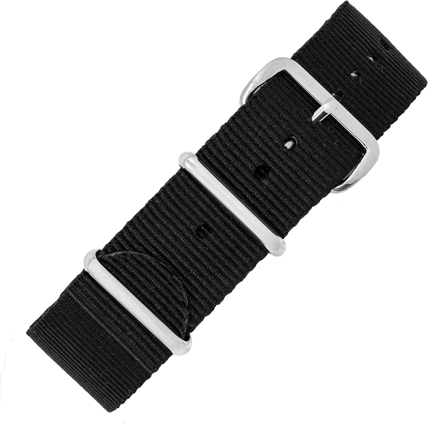 NATOStyle Watch Straps in Black with Polished Buckle and Keepers (21mm