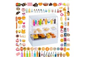 DIINOKIY 152Pcs Miniature Bakery Cake Stand Display Cabinet with Food Set Mini Counter Toy Supermarket Shelf Dessert for 1:12 Doll House Store Scene Decoration Gift Bread Shop Model Playhouse Tray Pastry