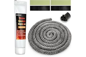 Xmasneed Wood Stove Gasket Kit, 5/8'' Wood Stove Door Gasket, Graphite Impregnated Fiberglass Wood Stove Rope Gasket, High Temperature Resistant, Wood Stove Parts Accessories with Glue，98 inch Long