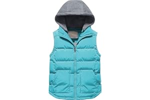 Pursky Girl's and Boy's Warm Puffer Vest Coat Water Resistant Sleeveless Jacket With Detachable Hood for 6-14Y