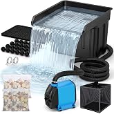 Pond Waterfall Spillway Kit, Pond Waterfall Filter with 980GPH Quiet Pond Pump &amp; Filter Cage, 13 Ft Corrugated Tubing, Filter Media for Outdoor Ponds up to 3,000 Gallons