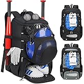 RAINSMORE Baseball Bag for Youth & Adult Lightweight Softball Bat Bag with Shoe Compartment, External Helmet Holder and Fence Hook Waterproof Baseball Backpack Hold T-Ball, Bat and Softball Equipment