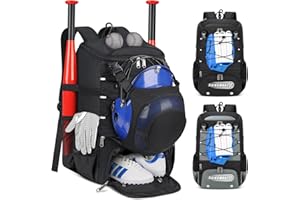 RAINSMORE Baseball Bag for Youth & Adult Lightweight Softball Bat Bag with Shoe Compartment, External Helmet Holder and Fence Hook Waterproof Baseball Backpack Hold T-Ball, Bat and Softball Equipment