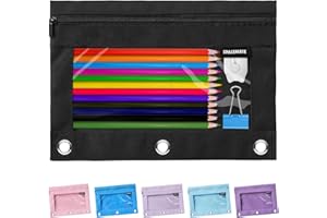 SPACEMATE Binder Pencil Pouch Case for 3 Ring Binder School Supplies, Clear Zipper Pen Case Bag for Girls Boys Women Men Adults, 1 Pack, Black