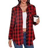GUANYY Womens Plaid Shirts Button Down Flannel Shirts Long Sleeve Lightweight Shackets Business Casual Blouse