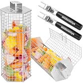 2 Pack Rolling Grill Basket, Hexagonal BBQ Grill Baskets | Removable Wooden Handle, 304 Stainless Steel, Nesting Grilling Net, For Vegetables, Meat &amp; Seafood