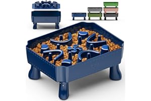 UPSKY Slow Feeder Dog Bowl, 2-in-1 Raised Dog Bowl with Anti-Choking Maze Puzzle, 2-6 Cups Pet Food for Small & Medium Breeds, Interactive Pet Feeder to Slow Eating, Reduce Boredom Blue