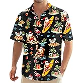 Nidoul Men's Hawaiian Shirts Flamingo Floral Button Down Tropical Holiday Beach Shirts Short Sleeve Casual Vacation