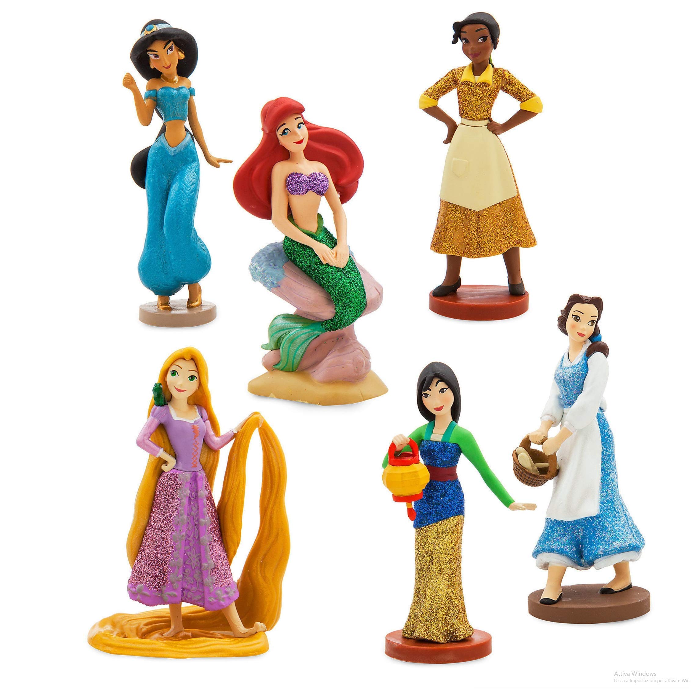 Disney Store Playset Play Set Figurines Princess Rapunzel Mulan Ariel Bella Tiana Jasmine Original