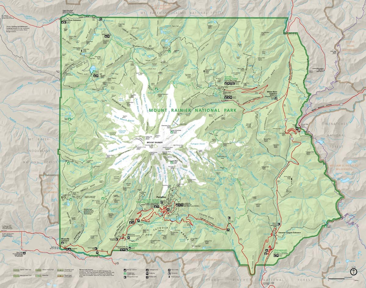 Amazon Com Arthouse Wall Map Of Mount Rainier National Park 22 X 28 Inches Posters Prints Map Mount Rainier National Park