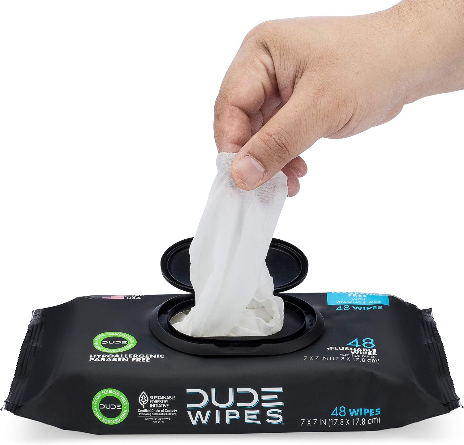 Dude Wipes Flushable Wipes, Unscented & Naturally Soothing, Dispenser Pack (48 ct), white, 1 count (Pack of 48) - Image 5