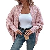 CHICME Cardigan Sweaters for Women Waffle Knit Coat Batwing Long Sleeve Open Front Long Cardigans Outerwear